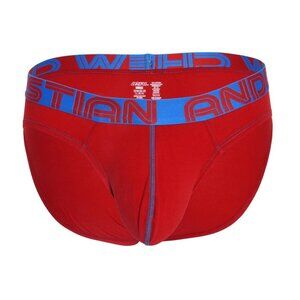 ANDREW CHRISTIAN Men' Happy Brief with Hang Free Pouch Red Cotton